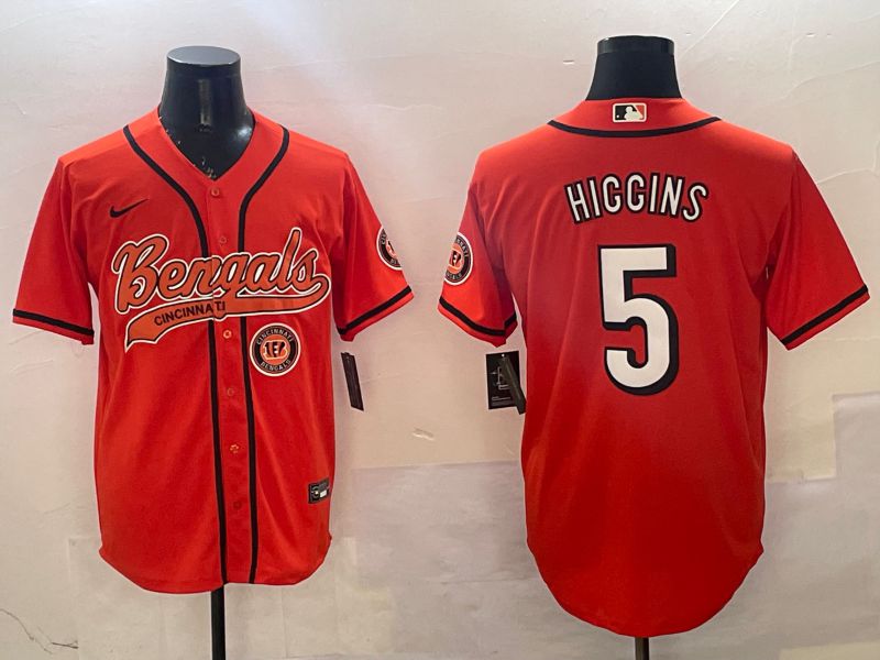 Men Cincinnati Bengals 5 Hiccins Orange Joint Name 2025 Nike Limited NFL Jersey style 5